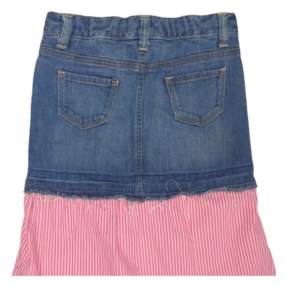 OLD NAVY Refashioned Up-cycled Long Denim Jean Striped Shirt Skirt - Girl's 7 - Picture 5 of 7